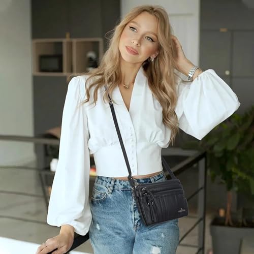 Image of Angel Kiss Small Crossbody Bag for Women Leather Crossbody Purse Triple Compartments Cell Phone Purse Shoulder Bags for Women
