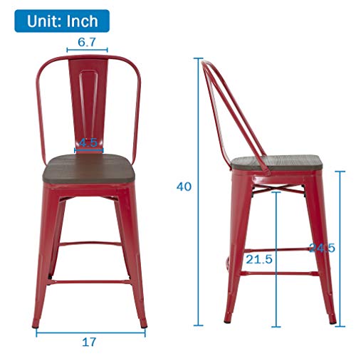 Fdw Set Of 4 Counter Height Barstoolmetal Bar Stool With Back 24 Inches Wood Seat Height Industrial Bar Chairs Patio Stool Stackable Modern Kitchen Stool Indoor Outdoor Kitchen Stools #TOP6