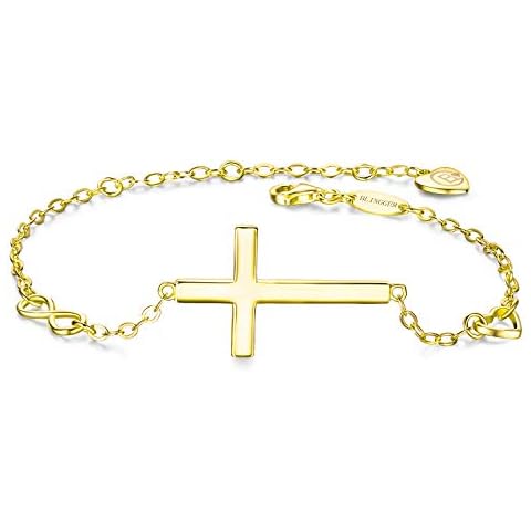 BlingGem Cross Bracelet for Women Gold Plated 925 Sterling Silver Dainty Religious Christian Bracelet Faith God Blessed Confirmation Jewelry Gifts for Women Cover