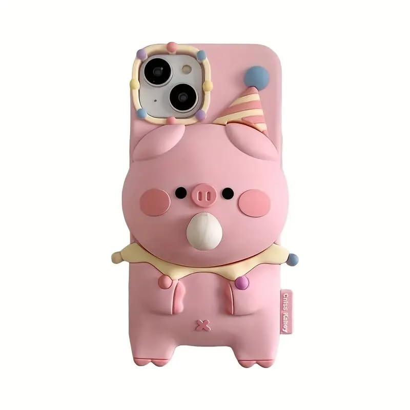 Image of COVERLY for iPhone 15 3D Pig Blowing Bubble Gum Case,Full Protective Squishy 3D Toy Lovely Piglet Back Case Pink Cartoon Cute Soft Silicone Fashion Fun Aesthetic Cover for Apple iPhone 15