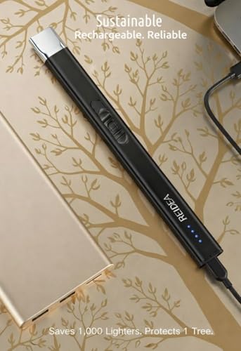 REIDEA Electric Lighter Gift for Candle Lovers, Windproof Flameless USB Rechargeable Arc Retractable Lighter with Safe Button and Power Indicator for Candle, BBQ and Fireworks, R1 Flat, Obsidian Black - image 3