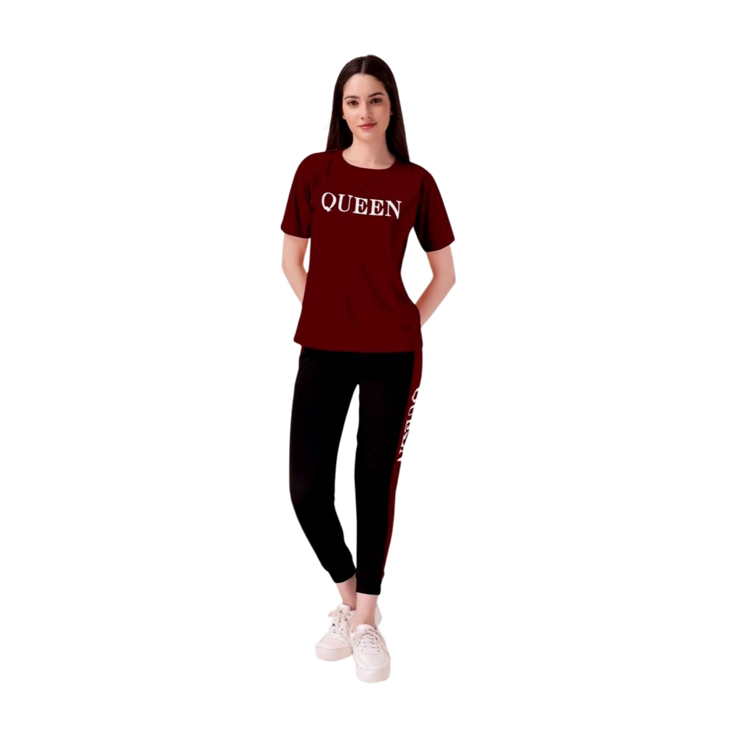 Women's Active Wear Track Suit Set Sportswear Top & Bottom Set for Women Western for Fitness & Workout Tshirt for Women Gym pants (IN, Alpha, 2XL, Regular, Maroon)-image-40