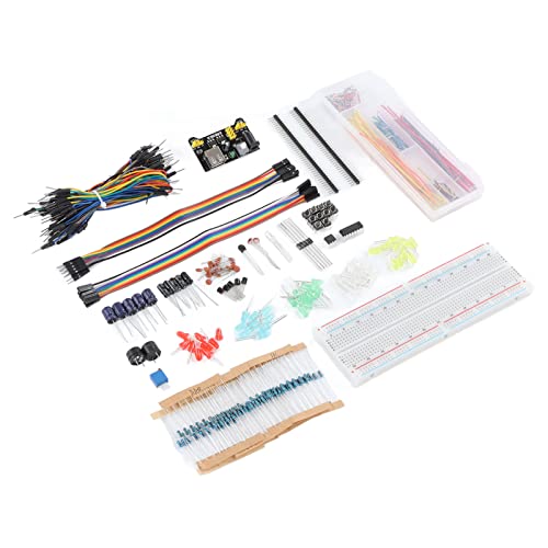 Kit Surtido de Componentes Electrónicos - Conjunto Completo de Elementos de Electrónica (Resistencias, Condensadores, Módulo de Potencia, Placa de Prueba, Luces LED)