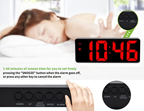 Image of Digital Alarm Clock with Mirror LED Display, Adjustable Brightness, Snooze Mode, Sound Activated, 12 /24H Time Format, Bedside Clock for Bedroom, Kids, Office (Red)
