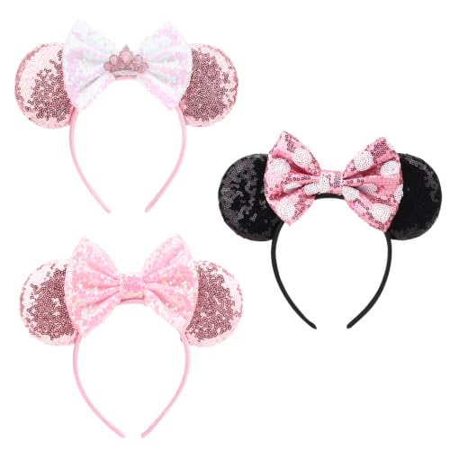 Image of DRESHOW Mouse Ears Bow Headbands Minnie Ears Headband Glitter Party Decoration Cosplay Costume for Women