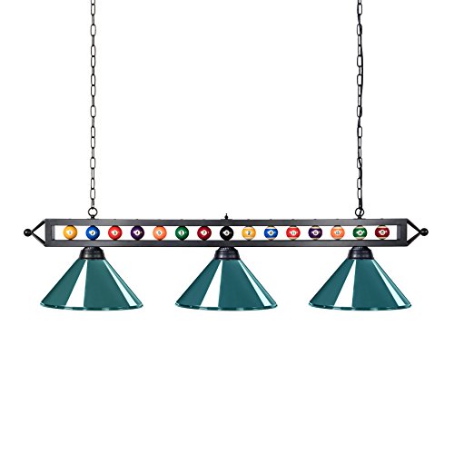 Wellmet 59'' Hanging Pool Table Light Fixture for Game Room Beer Party, Ball Design Metal Billiards Light with 3 Lamp Shades, Suitable for 7~9 Foot Pool Tables