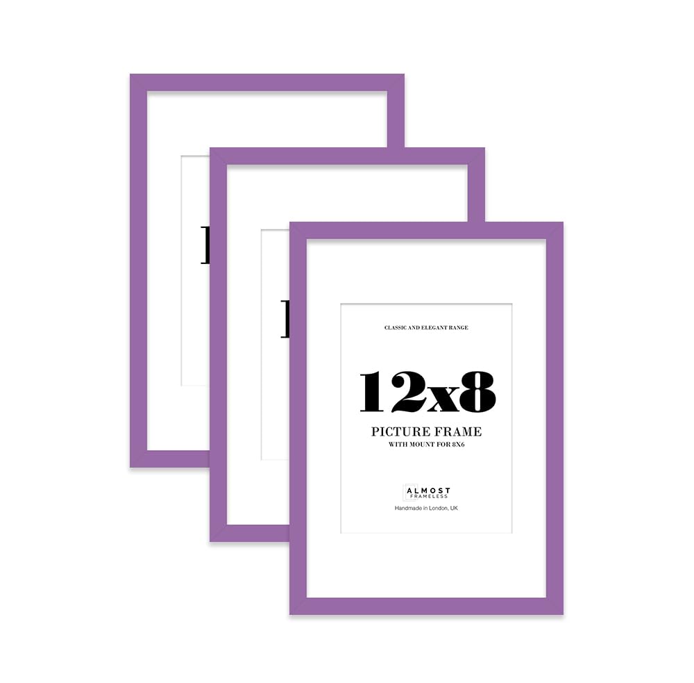 Purple Picture Frame 12x8 With 8x6 Mount for Photos - Wall & Table Display, Landscape or Portrait, 3 Pack