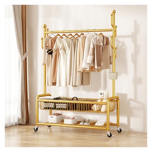 ZzERTE Perchero Con Ruedas, Burro Para Ropa, Perchero Con Estantes, Colgar Ropa Burro, Armario Abierto, Organizador Para Dormitorio, Entrada(Gold,60cm/23.6in)