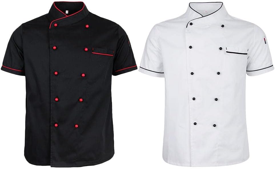 pistro Black Jacket Coat Apparel Hotel Kitchen Service Bakery Uniform Short Sleeve Workwear for White 2XL