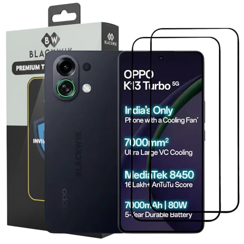 Image of Blackwik Tempered Glass Screen Protector for Oppo K13 Turbo /Oppo K13 Turbo Pro 5G with Edge-To-Edge Protector Coverage | Easy Installation Kit (Black) (Pack Of 2)