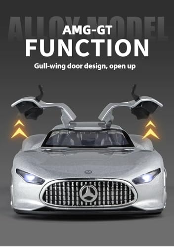 Image of Mercedes Benz Vision GT Toy Car 1:32 Diecast Metal Model - Pull Back Alloy Car with Openable Doors, Lights & Sound, Premium Collectible Gift for Boys, Men & Cars Lovers (Silver)