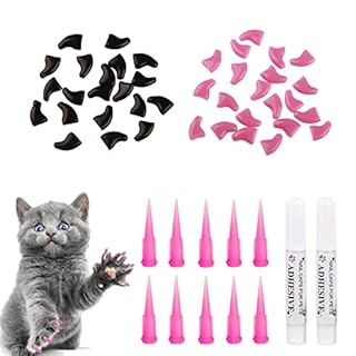 SEMINISMAR Cappucci per Unghie per Gatti,Gatti Copertura per Unghie Protezione per Artigli per Cane Gatto,Morbidi Colorati Cappucci Unghie Gattini Copri con Adesivi Applicatori (Rosa&Nero*40 PCS)