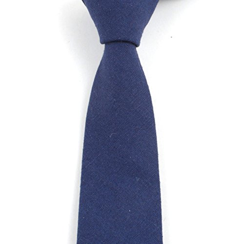Image of Elfeves Men's Skinny Solid Color Tie Causal Cotton Linen Narrow Slim cut Necktie