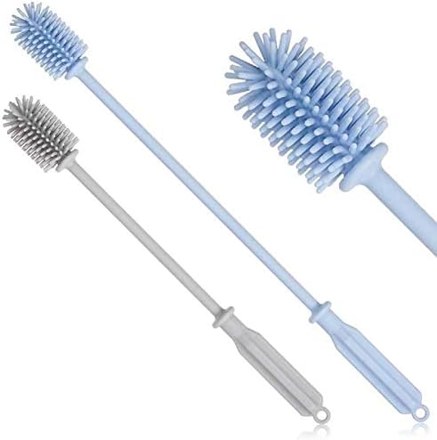 ReHaffe Silicone Bottle Brush, Silicon Bottle Cleaning Brush,14.5" Silicone Bottle Brush Set for Narrow Neck Bottles,Hydro Flask, Vacuum Bottle, Glassware and Narrow Neck Containers