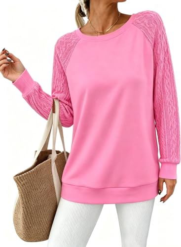Image of Bluetime Women's Long Sleeve Sweatshirts Fall Crewneck Tunic Tops Casual | Loose Fit, Cable Knit, Fashion, Lightweight, Trendy, Solid Color, Plain Pullover, Oversized, Sweater