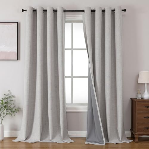 Image of Joydeco Blackout Curtains 120 Inches Long 2 Panels Burg, Room Darkening Curtains for Bedroom, 100% Black Out Textured Thermal Drapes Privacy Protection 2 Panels Set(W52 x L120 Inch, Greyish White)