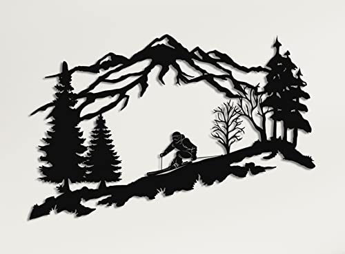 DEKADRON Metal Skier Wall Art, Mountain and Trees Themed Wall Art, Metal Wall Decor, Ski Lover Gift, Home Decoration, Wall Hangings (39