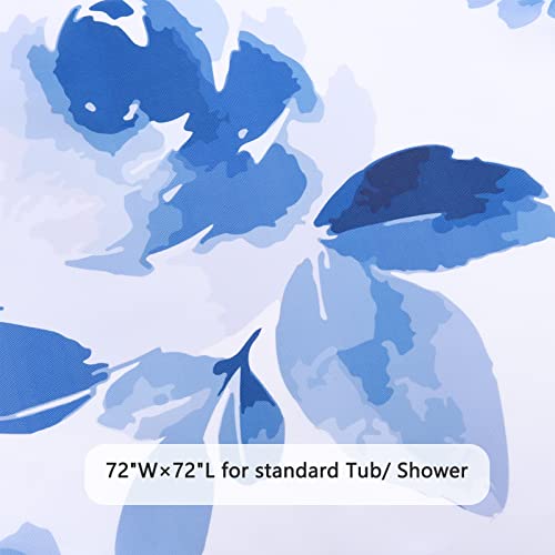 Xlhomo 72 Inch Fabric Shower Curtain Extra Long, Navy Blue Flower Bathroom Curtain,Modern Floral Cloth Shower Curtain Sets With 12 Metal Hooks,Hotel Washable Window Stall Curtain Lush Art Decor 72X72 #TOP6