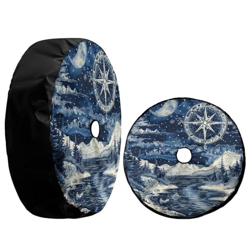 Image of Delerain Spare Tire Cover with Backup Camera Hole Retro Sea Sky Compass Wheel Covers Sun Protection Waterproof for Truck RV Trailer SUV and Many Vehicle (14 Inch for Diameter 23 inch-27 inch)