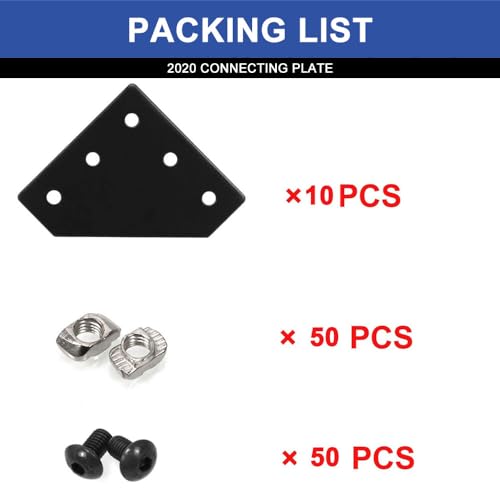 Image of 10pcs 2020 Aluminum Extrusion Joint Plate Connector Corner L Bracket 8020 V Slot Hardware T Slot Accessories with T Nuts and Screws for Aluminum Profile 3D Printer Frame Black