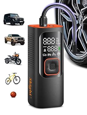 AMAZON - Skight Tire Inflator Portable Air Compressor – Powerful 160PSI & 2X Faster Tire Inflator, Accurate Pressure LCD Display, Cordless Easy Operation – Portable Air Pump for Car, Motorcycle, E-Bike, Ball