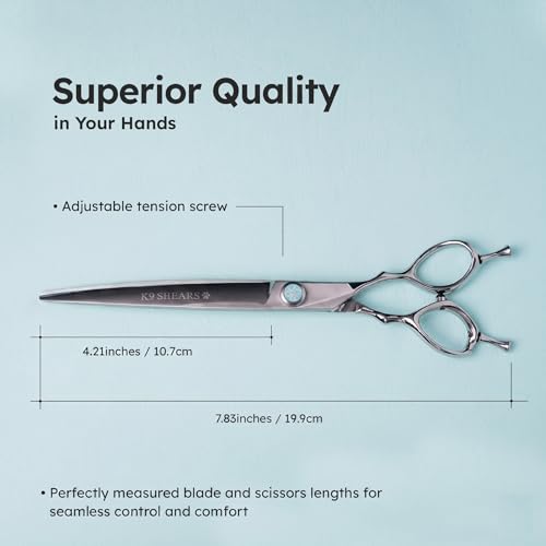 Image of 8 inch Curved Dog Grooming Scissors for Medium & Large Dogs - Lightweight VG-10 Japanese Steel Shears for Full-Body Shaping, Smooth No-Pull Cutting, Ergonomic Handle | K9 Shears