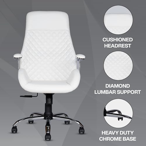 Image of MRC Atlantic Executive Leatherette Office King Size High Back Boss Maharaja Revolving Chair with 3 Year Warranry,Cushioned Lumbar Support,Multi Lock Mechanism & Chrome Base (Pre Assembled) (White)
