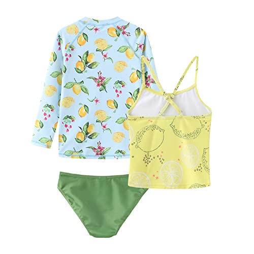 Girls 3 Piece Rash Guard Swimsuits Set Tankini Bathing Suits for Girls Long Sleeve Beach Swimwear 3-16 Years2