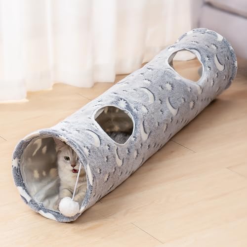 AOKUY Collapsible Cat Tunnel Toy in Suede, Cat tunnels for Indoor Cats with 2 Holes and Suspended Ball,for Cat Puppy, Kitty, Rabbit - Image 3
