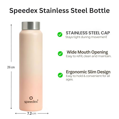 Image of Speedex Stainless Steel Water Bottle 1 Ltr, Leak Proof Screw Cap, BIS Approved 1000 ml Metal Bottle For Daily, Office, School, Gym, Travel Use for Men, Women, Kids, Adults, Peach Orange, Set of 3