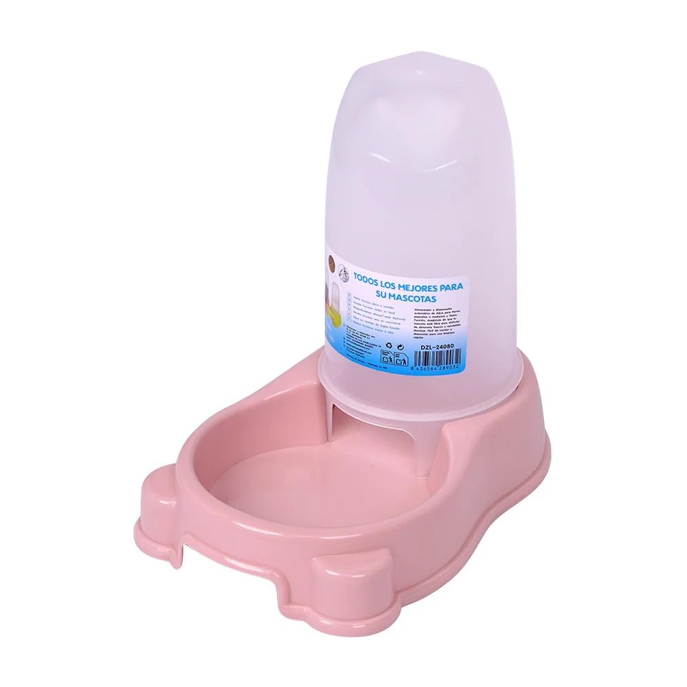 Dispensador Automático de Agua y Comida para Mascotas 1.5L, Comedero y Bebedero por Gravedad, Antigoteo, Base Antideslizante, Fácil de Limpiar, para Gatos y Perros Pequeños y Medianos (Rosa)