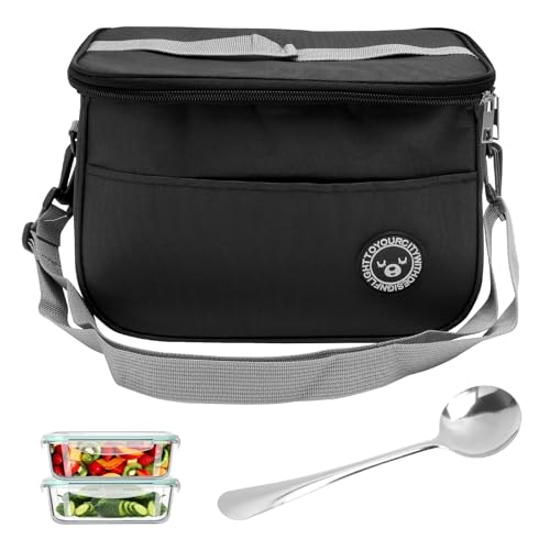 loncheras de Trabajo de 8 litros con Cuchara,Bolsa Comida Trabajo Ideal para el, la Escuela o la Oficina, Lunch Bag Bolsa térmica Unisex, Dos Opciones de Transporte, Bolso de Mano o Bandolera