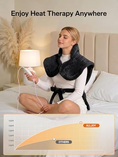 Image of ALLJOY Heating Pad for Back Pain Relief, 24 inchx33 inch Weighted Heating Pad for Neck and Shoulders and Back, Father-s Day Gift-s for Dad, Neck Heating Pad Fast-Heating with 6 Settings, Auto Shut-Off, Black