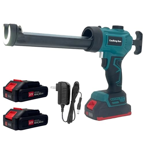 MUMIK Electric Caulking Gun Cordless Silicone Gun Applicator with 2X2000mAh-Batteries Led Light Unlimited Speed Adjustment Anti-Drip Sealant Gun for 300ml Cartridges