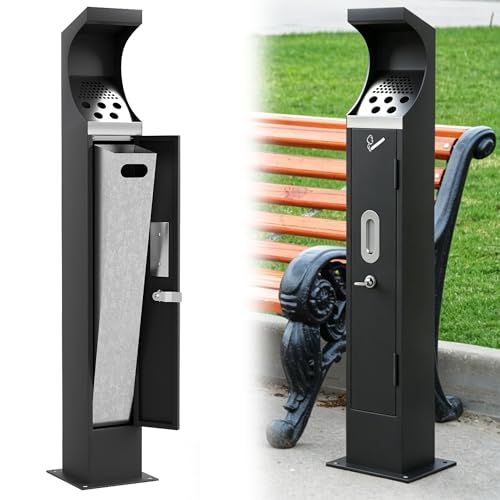 Image of lukar Galvanized Steel Trash Receptacle w /Locking & Removable Inner Bucket, Large Capacity, Easy to Clean, Commercial Trash Can for Office Apartment Hotel Square