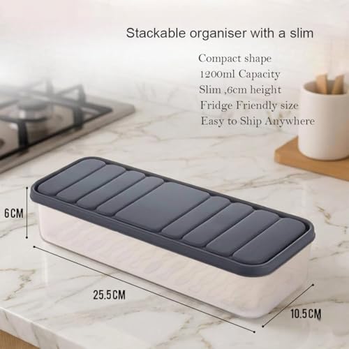 Image of Air Tight Clear Plastic Fridge Storage Containers | Kitchen Organisers. Stackable, with Lids, Leak-proof, Durable for Fruits, Vegetables and Eggs, Set of 6, 1200 ML