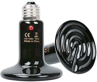 Ceramic Heat Emitter with Pilot Lamp 100W 2pack Reptile Heat Lamp Bulb Chicken Heater Light for Pet Brooder Coop Lizard Turtle Aquarium Snake, No Harm No Light, Black