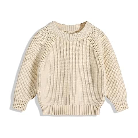 YOUNGER STAR Toddler Baby Girls Boys Knit Sweater Pullover Long Sleeve Sweatshirt Fall Winter Clothes(Beige(Thick),2-3T) Cover