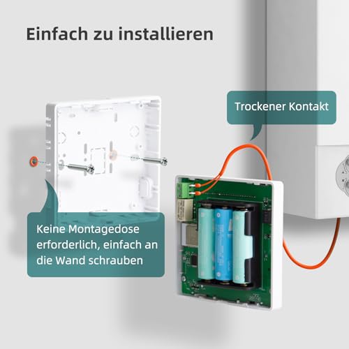Beok WiFi Thermostat Für Gaskessel, Tuya Smart Raumthermostat Thermostate Heizung Digital LCD-Anzeige Kompatibel mit Alexa Google Assistant, Batteriebetrieben, Aufputz BOT-R9V-WIFI Weiß