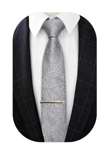 Image of Barry.Wang Skinny Ties for Men Cashmere Wool Blend Necktie with Tie Clip
