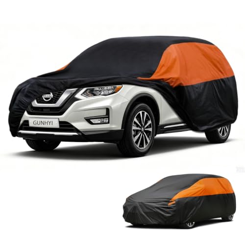 Image of GUNHYI Waterproof Lightweight SUV Full Car Cover Custom Fit Nissan Rogue | All‑weather Outdoor sun /rain /dust /snow /wind /UV protection, breathable tear‑resistant fabric, black‑orange design,storage bag
