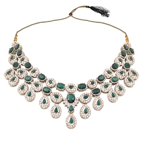 Image of I Jewels Traditional Teardrop Design & Stone Necklace Jewellery With Earrings & Maang Tikka Set for Women (IJ414)