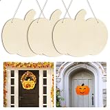 Large Size 12' Wooden Pumpkins Ornaments to Paint, Halloween Thanksgiving DIY Blank Unfinished Wreaths Front Door Sign Decorations Pumpkin Ornament Door Hanging Sign Plaque Autumn Harvest Crafts 3PCS