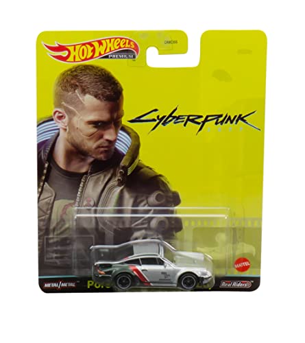 Image of Hot Wheels Premium Cyberpunk 2077 Porsche 911 Turbo, Real Riders Series, Die-Cast Metal Car, Silver