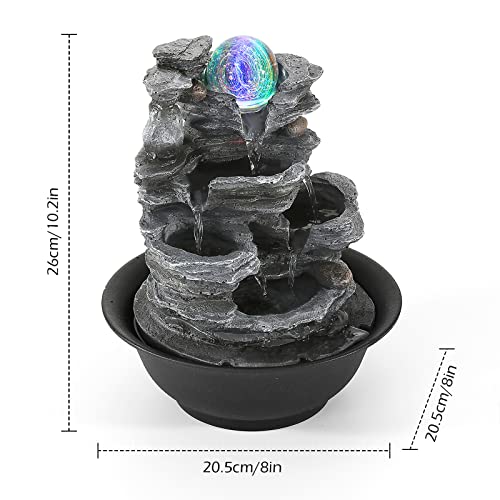 Dyna-Living Zimmerbrunnen Tischbrunnen mit Rollender Kugel, Brunnen Polyresin Springbrunnen LED-Beleuchtung Mehrfarbig, Tischplatte Wasserbrunnen Steingarten