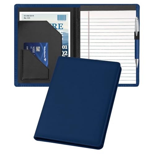 Konper Small Portfolio Padfolio Organizer, A5 Size Business Folder Portfolio, Binder for Men & Women,5 x 8 Writing Pad Included, Navy Blue.