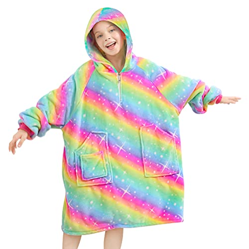 Pink Dino Wearable Blanket Hoodie Oversized Sweatshirt Blanket For Kids Girls Soft Fleece Hooded Blanket With Pockets #TOP21