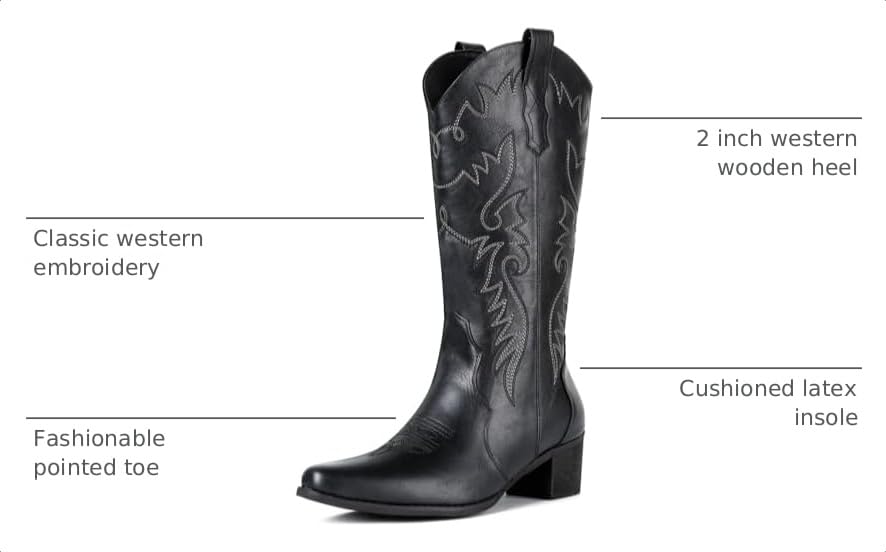 Image of IXU Cowboy Boots Women Pointy Toe Women's Mid Calf Western Cowgirl Boots