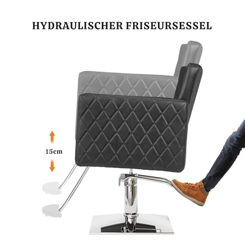 LEADZM Professioneller Friseurstuhl mit 360° Drehung und hydraulischer Pumpe, Barberstuhl Höhenverstellbar, Kapazität 250 kg Frisörstuhl für SPA Schönheit (Schwarz)