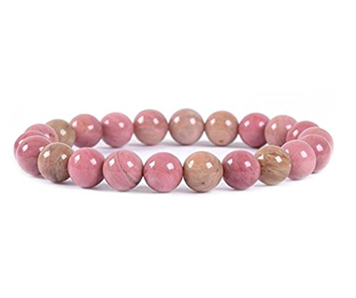 Natural Pink Rhodonite Gemstone Beaded Bracelet 7 inch Stretch Chakra Gems Healing Crystal Women Mom Gift GB8-5